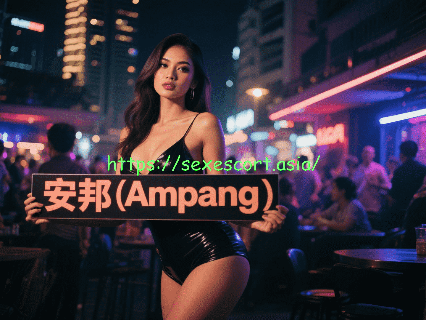 Woman holding sign: 安邦 (Ampang). Ampang escort services.