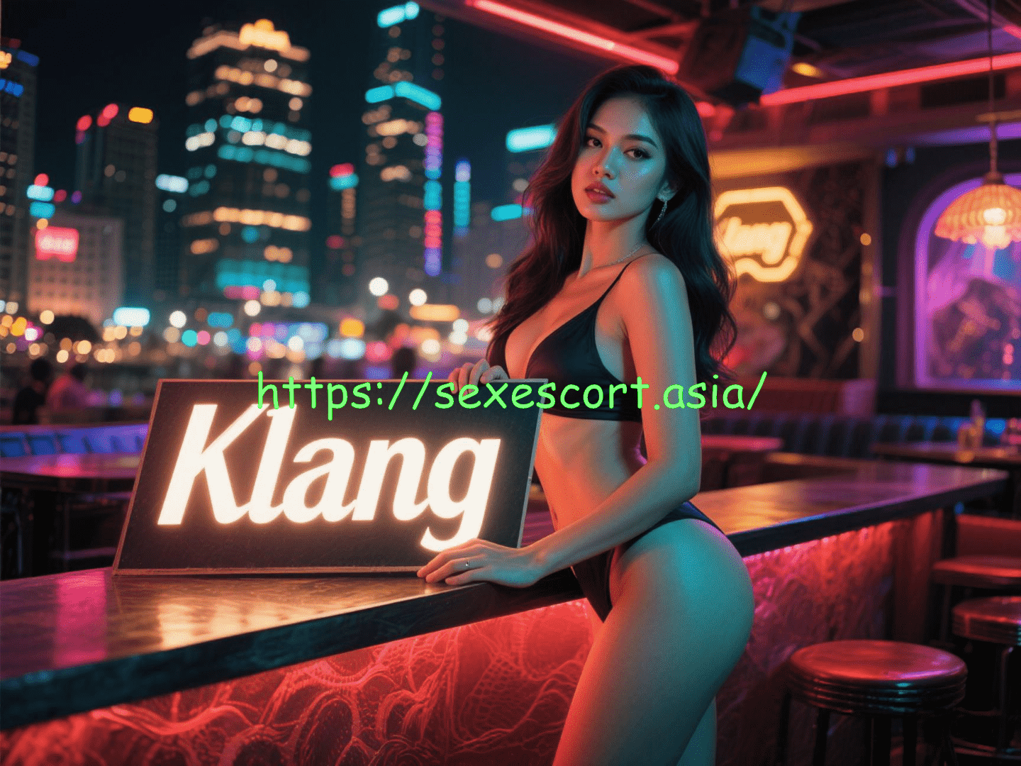 Attractive woman in Klang, holding a sign that says "Klang