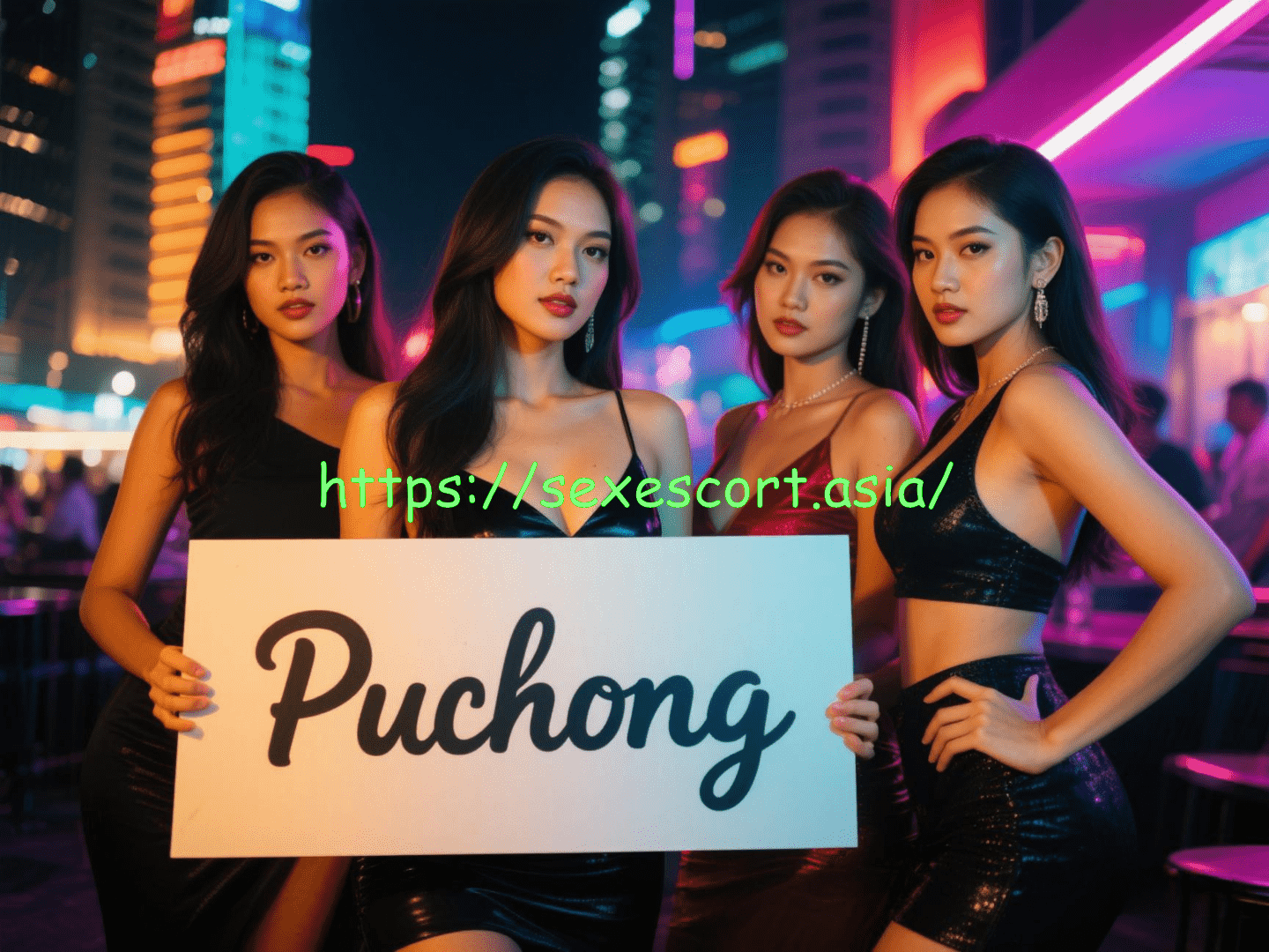 Four women holding a sign that says "Puchong".