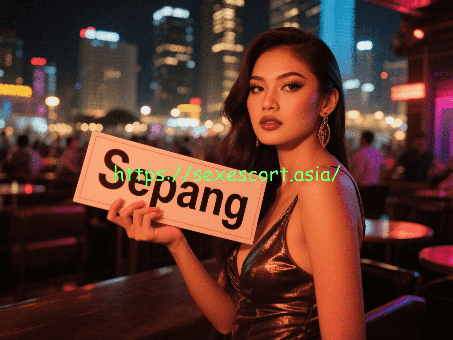 Woman holding sign: Sepang
