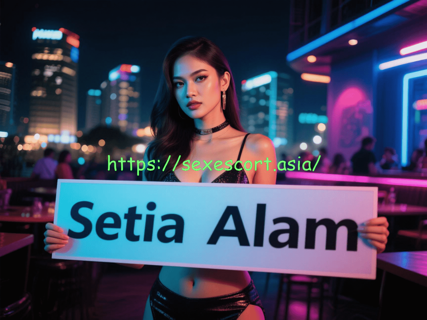 Woman holding sign: Setia Alam