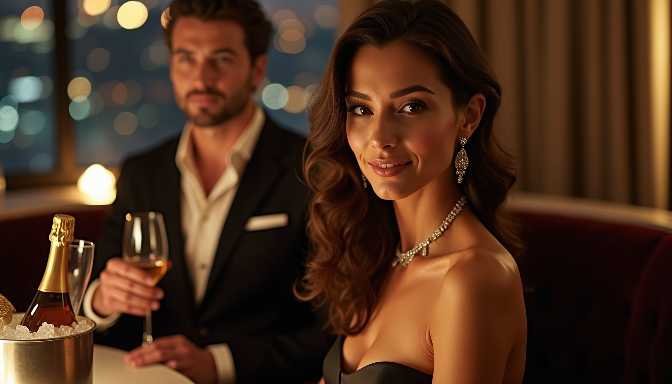 Couple enjoying champagne at a romantic dinner