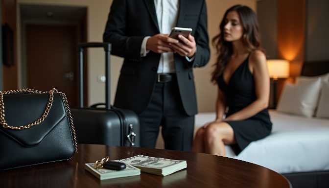 Couple with car keys and cash in hotel room